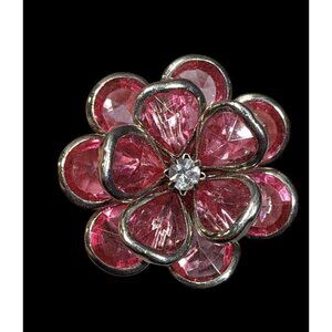 Fairycore Coquette Floral Ring Silver Tone With Pink Gems Adjustable Size 7